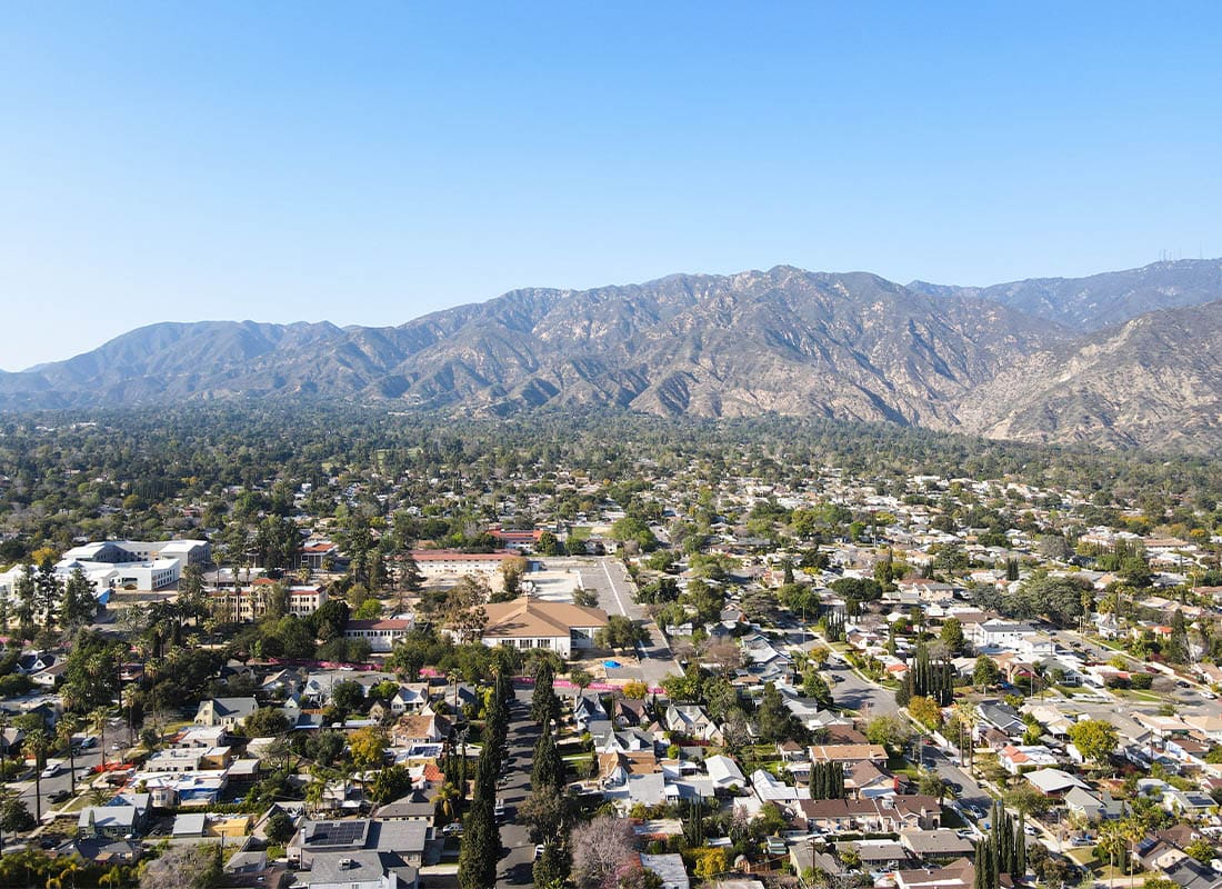 Pasadena, California - Aerial View Above Pasadena Neighborhood With Mountain in the Background. Northeast of Downtown Los Angeles